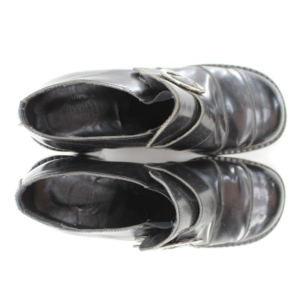 VTG 90s Black Leather Heeled Loafers Chunky Buckle Strap Shoes Italy Size 6.5/7 - Picture 10 of 12